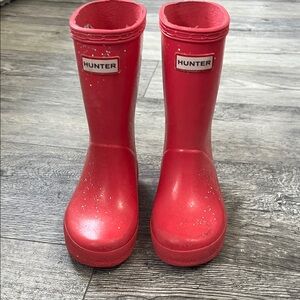 Hunter Kids Red Glitter Tall Rain Boots